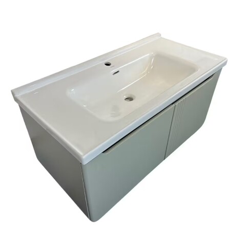 Mueble de baño suspendido Curve Verde 100 cm con Bacha de Loza Mueble De Baño Suspendido Curve Verde 100 Cm Con Bacha De Loza