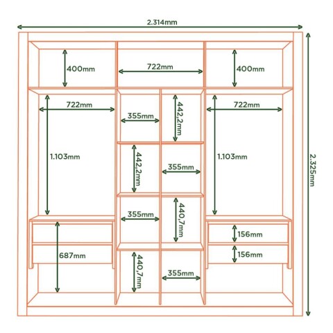 Ropero Armario Tripoli 2 Puertas Corredizas 4 Cajones Telescópicos - Castaño Ropero Armario Tripoli 2 Puertas Corredizas 4 Cajones Telescópicos - Castaño