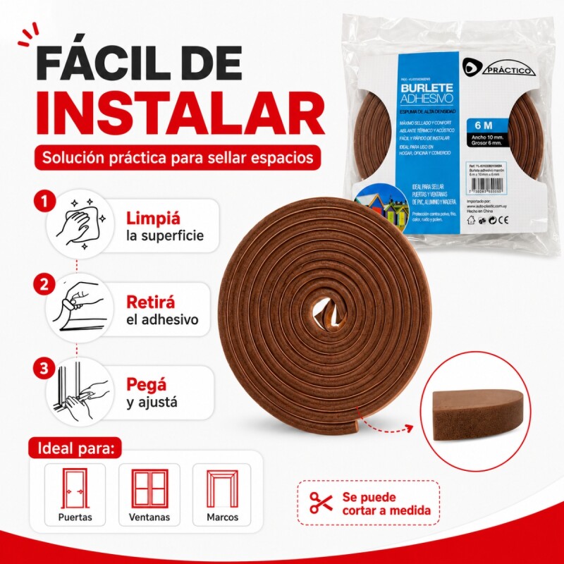 Burlete simil goma 10x6 mts MARRON