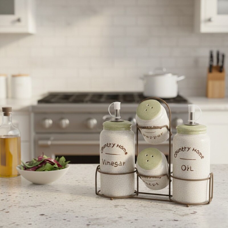 SET DE CONDIMENTERO BCO COMB 4PZAS C/SOPORTE Unica