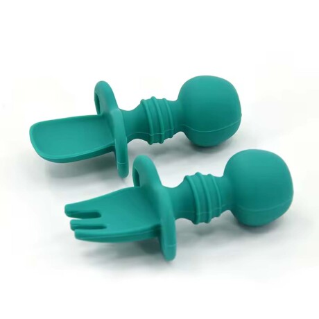 Set Mini Cubiertos con Cuchara y Tenedor en Silicona p/ Bebé Verde