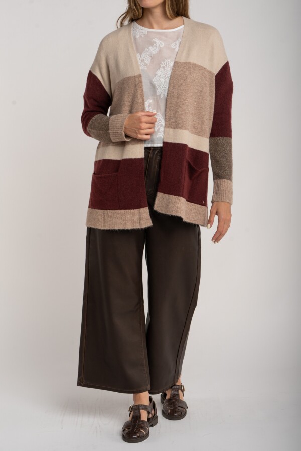 Cardigan Rayado Color Block Mocha