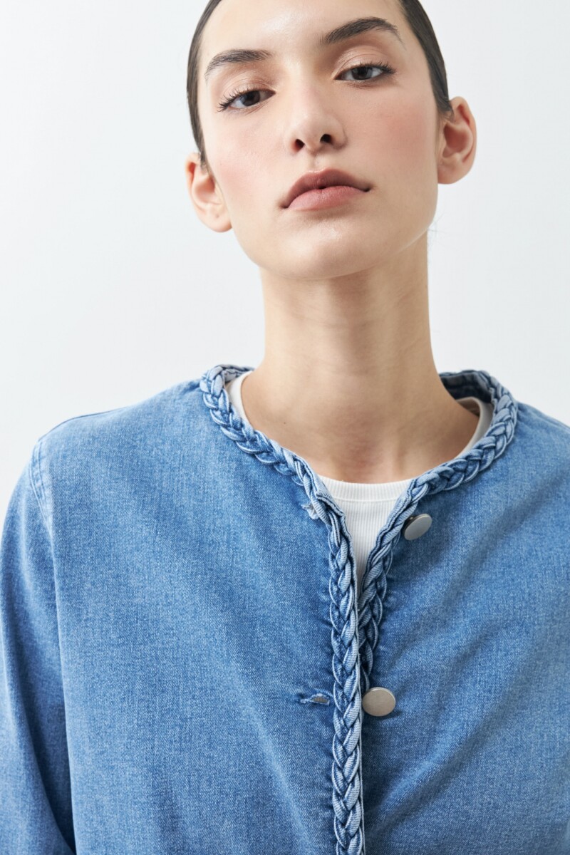 Chaqueta de jean con detalle trenzado jean medio