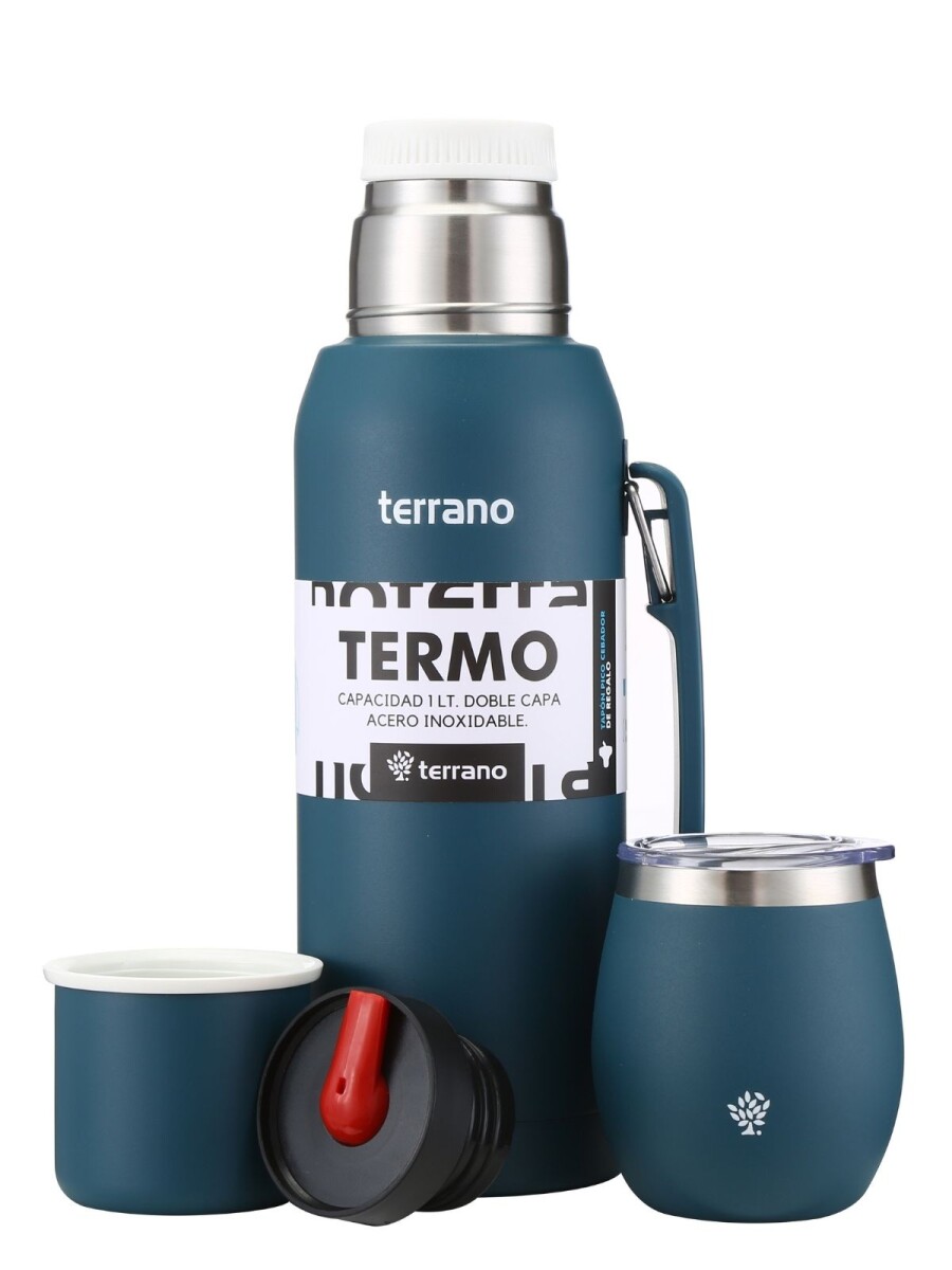 Set Acero 1Lt. Mate con Tapa - Petróleo 