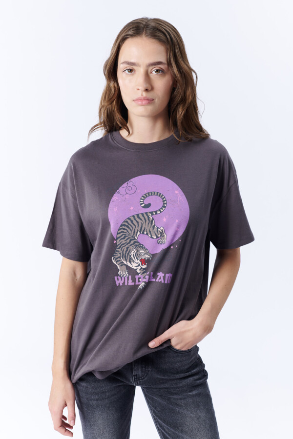 Remera manga corta oversize Estampa tigre gris oscuro