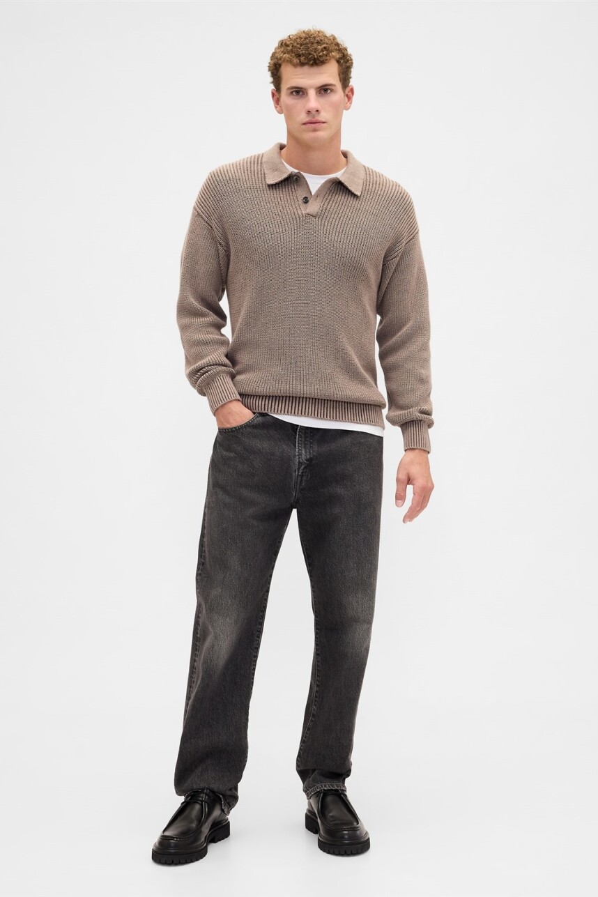 Buzo Tipo Polo Rib Hombre Medium Cool Brown