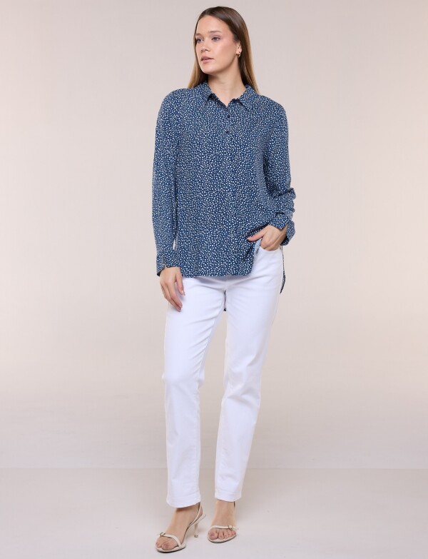 Camisa Holgada Estampada AZUL/BLANCO
