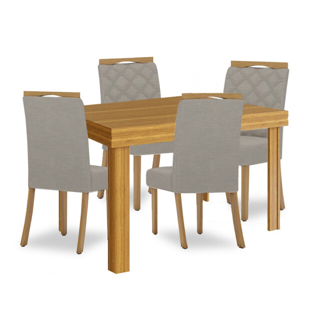 Juego de comedor mesa en madera maciza - 4 sillas tapizadas Juego de comedor mesa en madera maciza - 4 sillas tapizadas