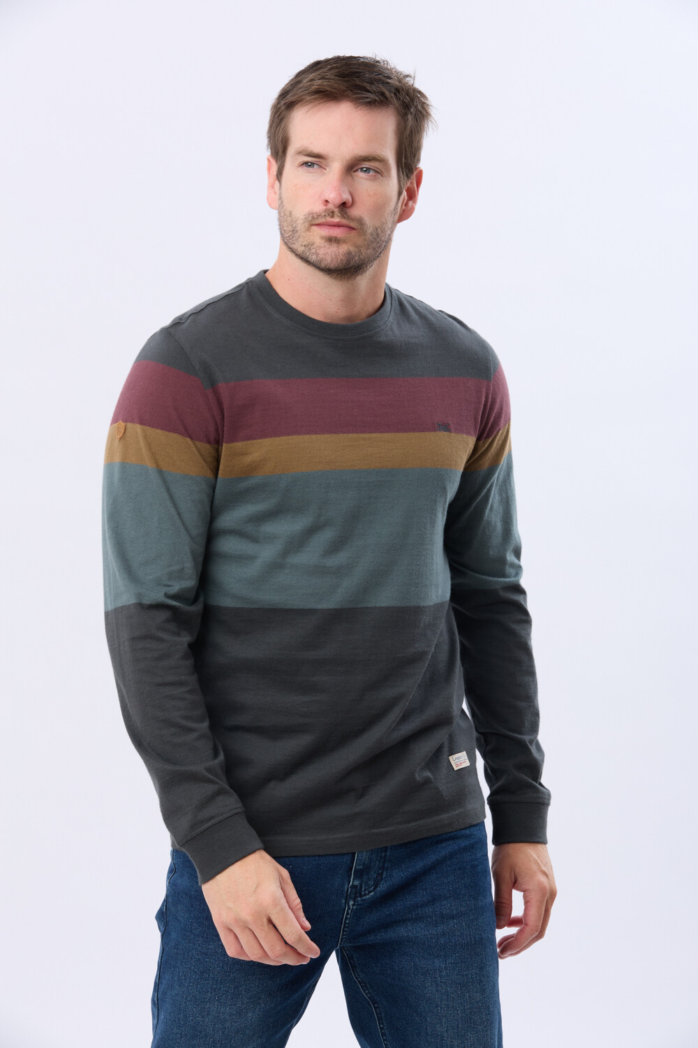 REMERA RAYADA DE ALGODÓN GRIS