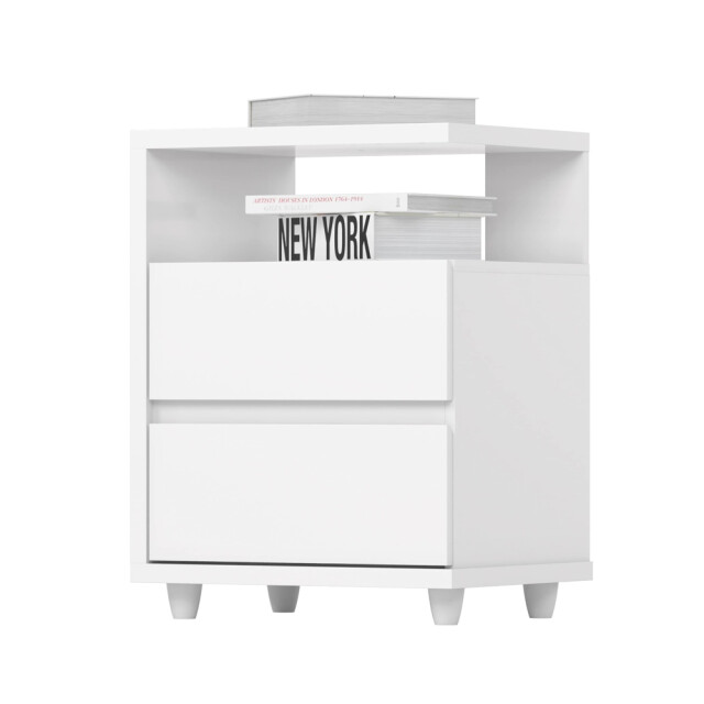 Mesa De Luz Con Espacio Y 2 Cajones Dormitorios Sommier BLANCO