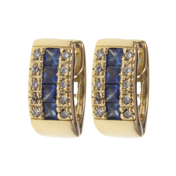 Caravanas de oro amarillo 18k con brillantes y zafiros N8840 Caravanas de oro amarillo 18k con brillantes y zafiros N8840