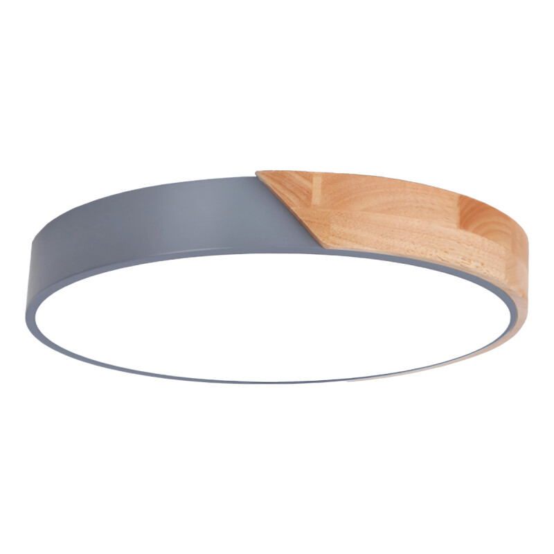 Luminaria Plafon Led Diám 30cm Metal Y Madera Luz cálida Gris