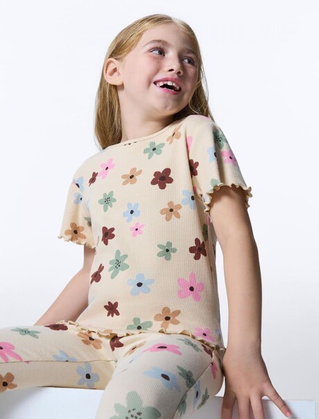 BLUSA MANGA CORTA INFANTIL CON ESTAMPADO BEIGE