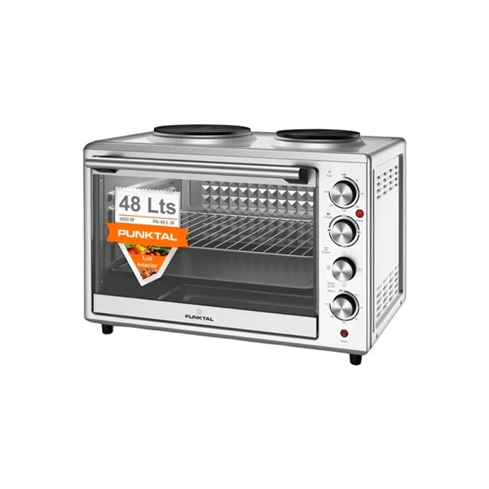 HORNO ELÉCTRICO 48 LTS. - 2 HORNALLAS - LUZ - INOX. acero inoxidable