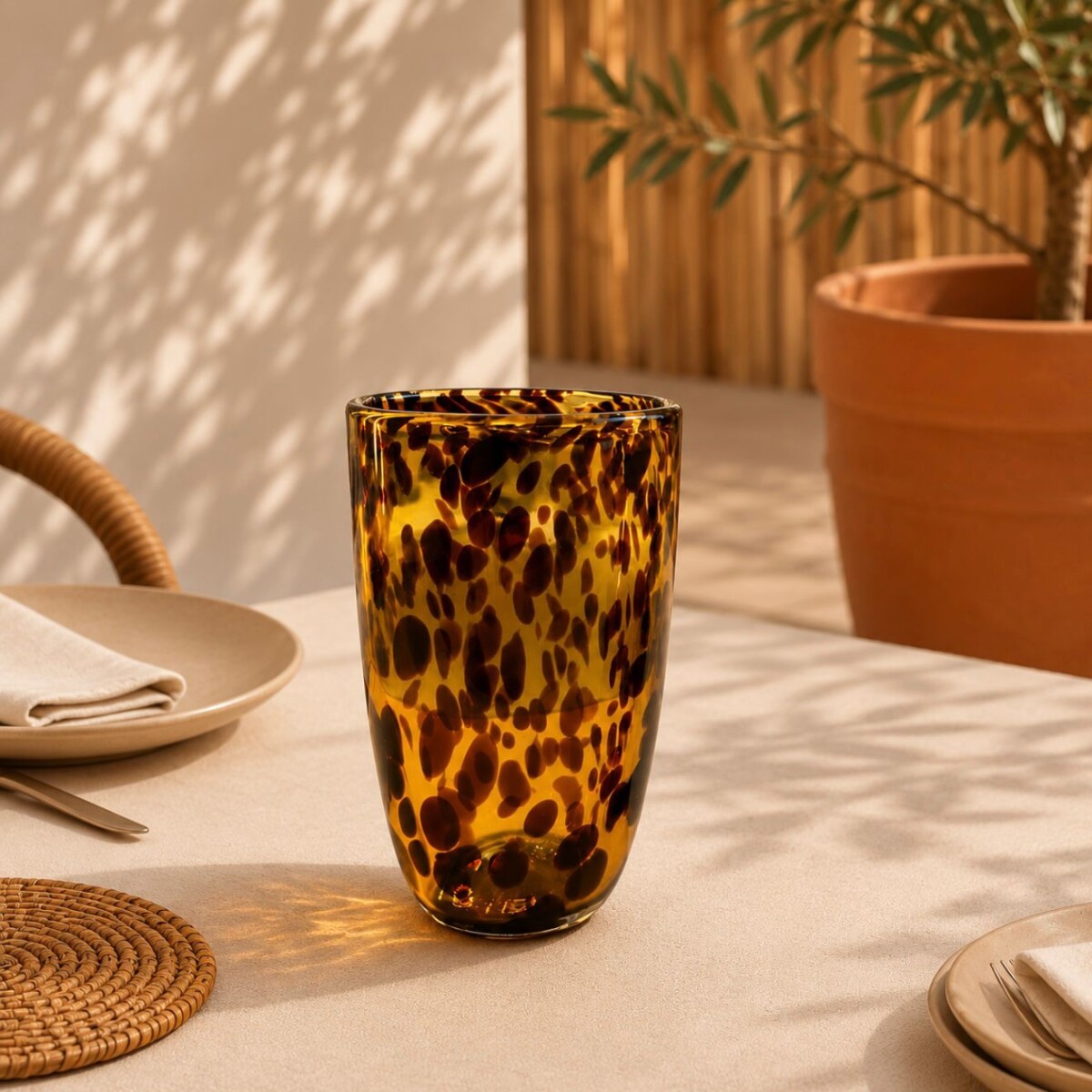 Juego de 6 Vasos de Vidrio Animal Print Ámbar 500ML 