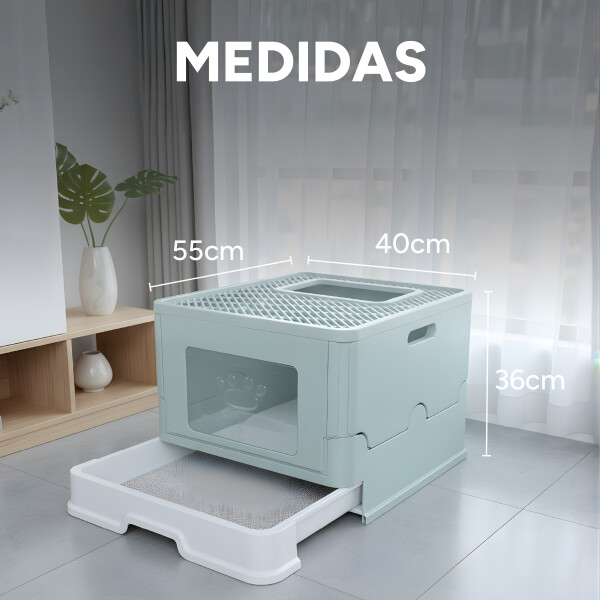 Baño Cerrado Sanitario De Gato Con Bandeja Extraíble Y Pala Color Celeste