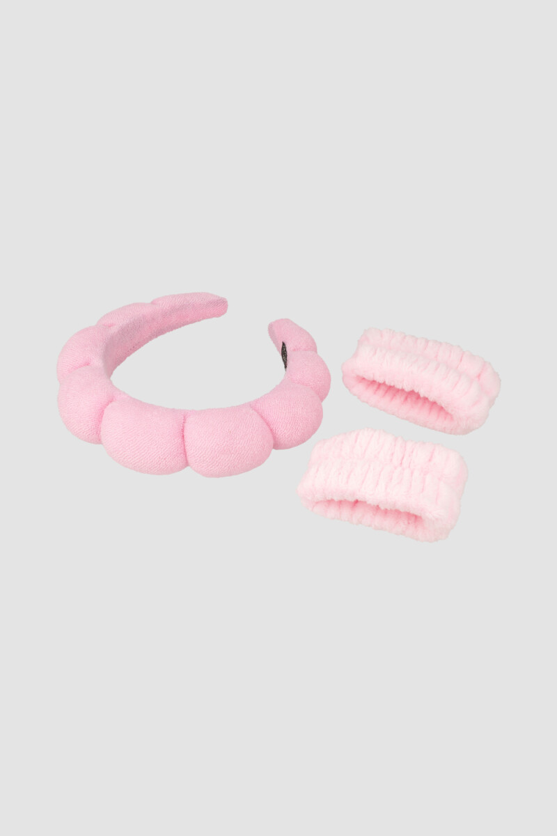 Set de vincha y muñequeras toalla skin care - Rosado 