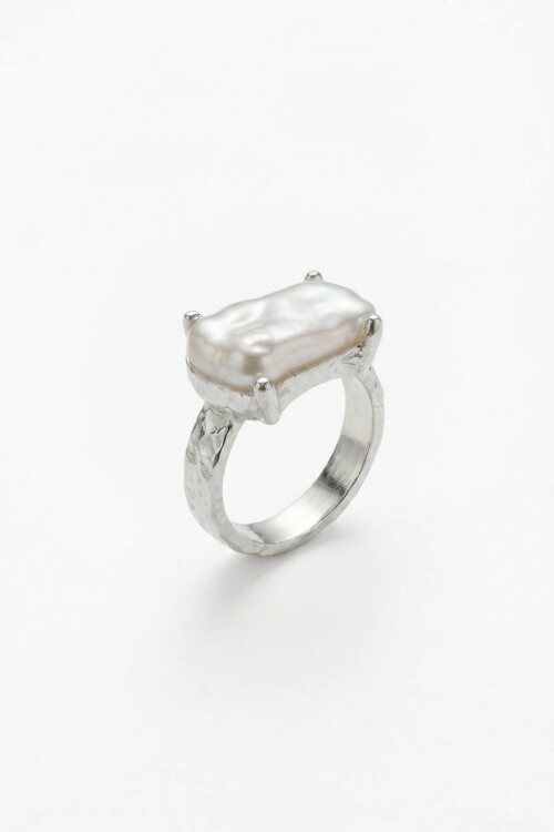 Anillo perla plateado
