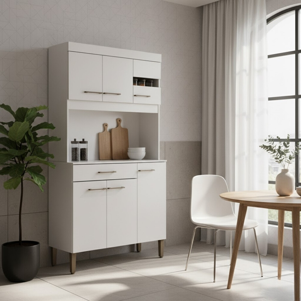 KIT DE COCINA ALACENA COMPACTA ARMARIO APARADOR - 6 PUERTAS 1 CAJÓN BLANCO