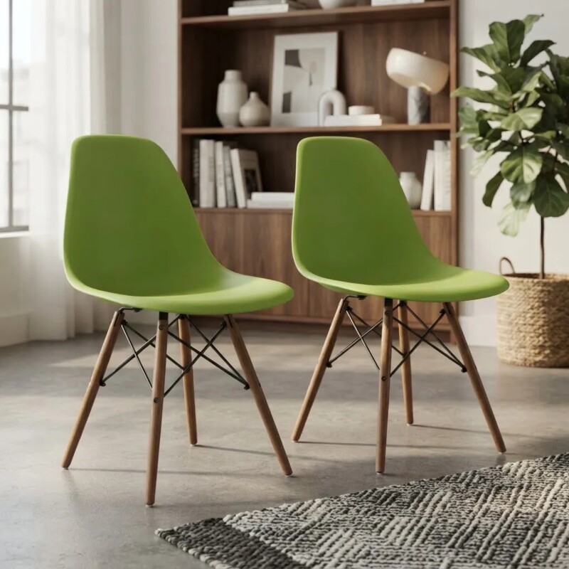 Pack 2 Sillas De Comedor Eames Lumax De Diseño Moderno Con Patas De Madera Verde