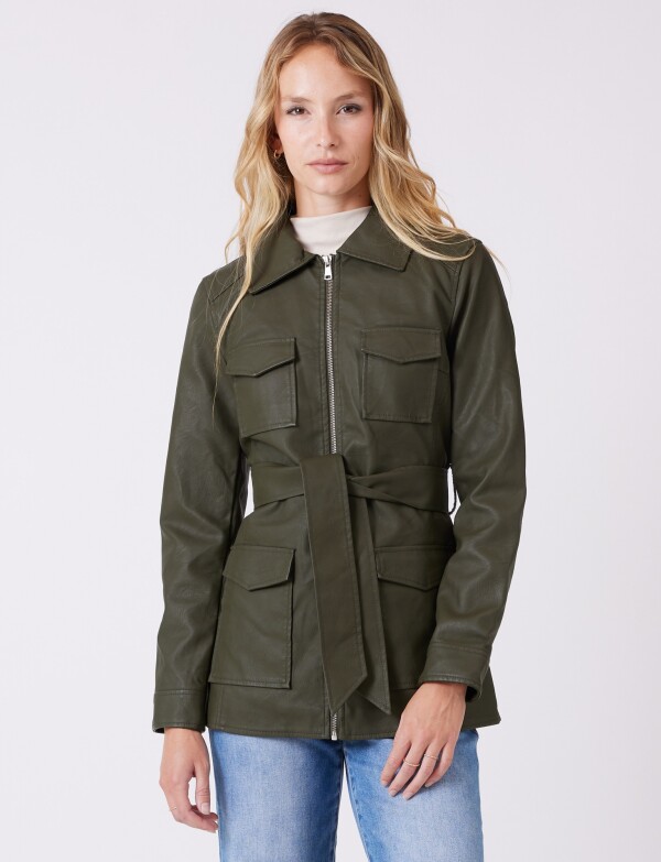 Chaqueta Eco Cuero Cinto OLIVA