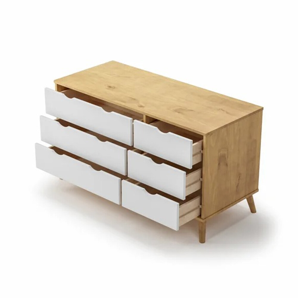 Cómoda Cajonera en madera maciza, con patas - 6 cajones BLANCO