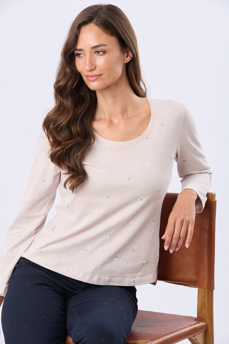 REMERA ESTAMPADA DE ALGODÓN - Beige 