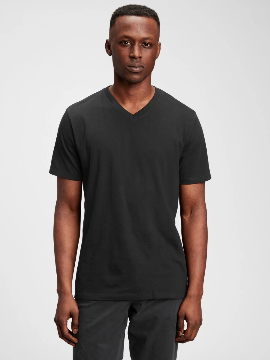 Remera Manga Corta Cuello V Hombre - True Black 