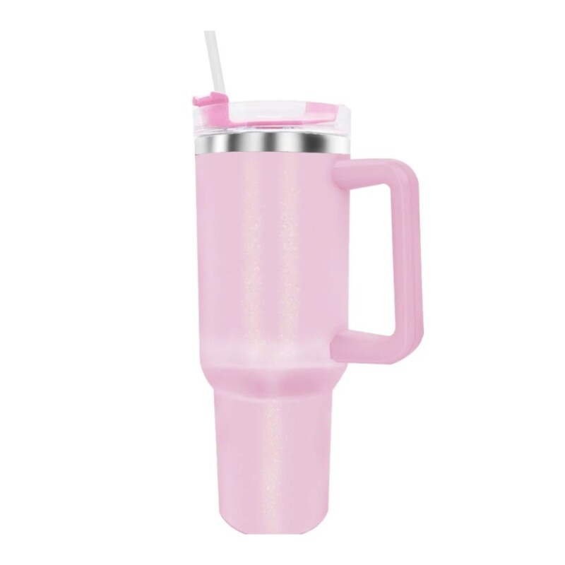 Vaso térmico de acero con asa Rosado Vaso Térmico De Acero Con Asa Rosado