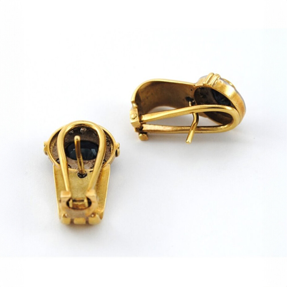 Caravanas Oro 18K Con Brillantes Y Zafiro Caravanas Oro 18K Con Brillantes Y Zafiro