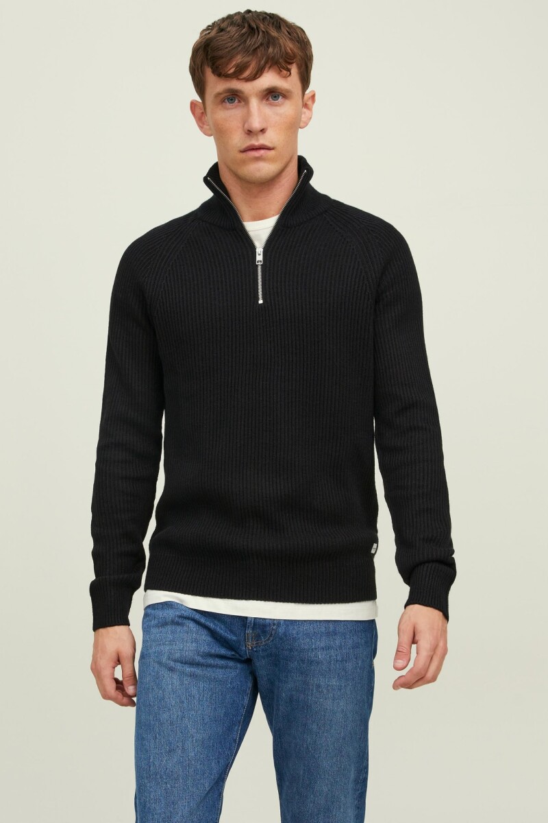 Sweater Pannel Cuello Cremallera Black