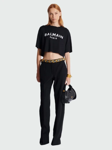 Balmain -Remera de algodón con estampado Balmain Paris Negro