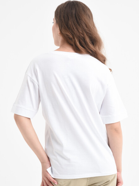 Camiseta manga corta estampada algodón orgánico Joyful Blanco