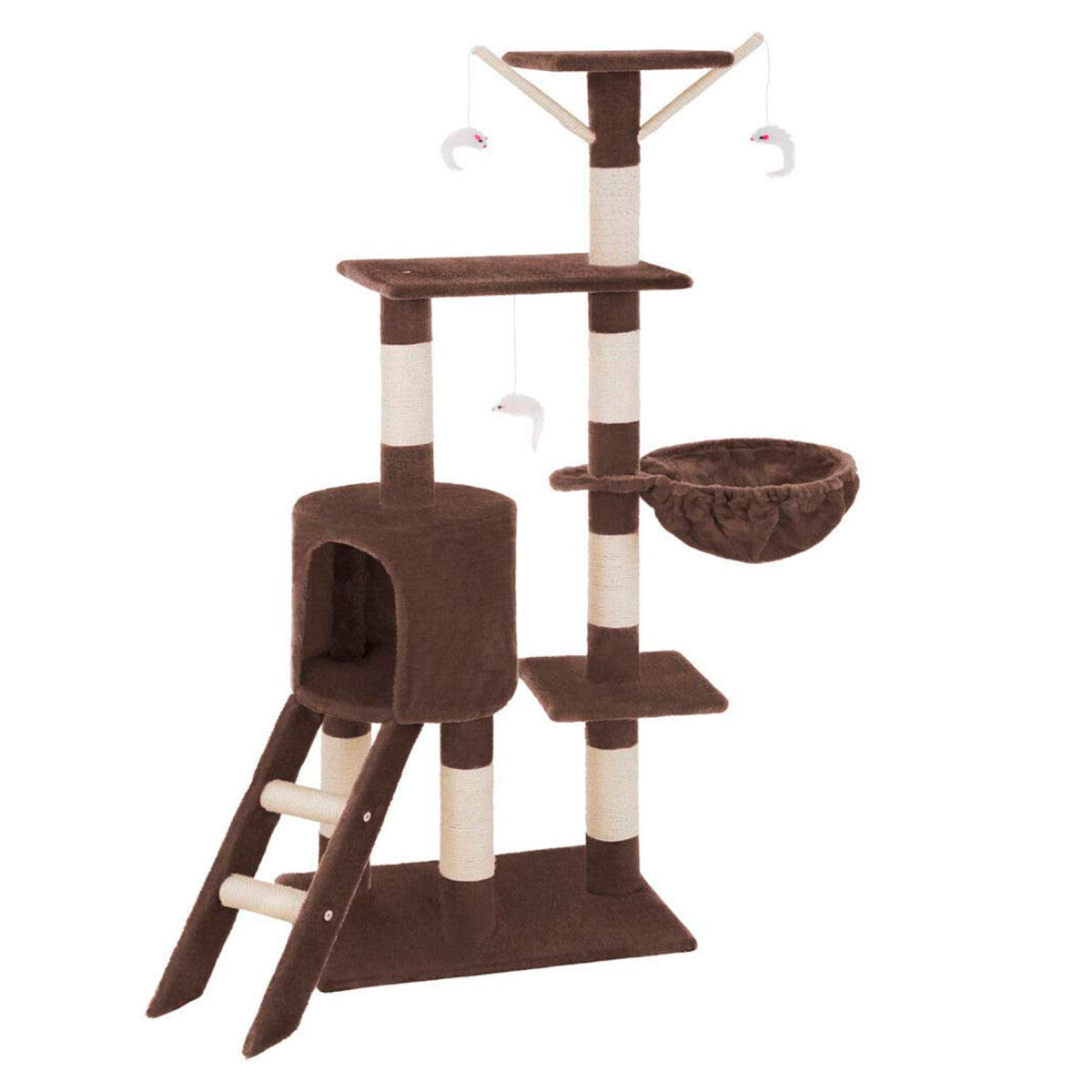 Rascador Torre 5 Niveles En Felpa Y Sisal Para Gato Juego - Color Marrón 