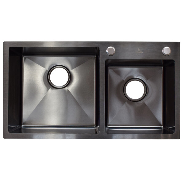 PILETA DOBLE 201 NEGRO MATE CON DISPENSADOR DE JABON Pileta Doble 201 Negro Mate Con Dispensador De Jabon