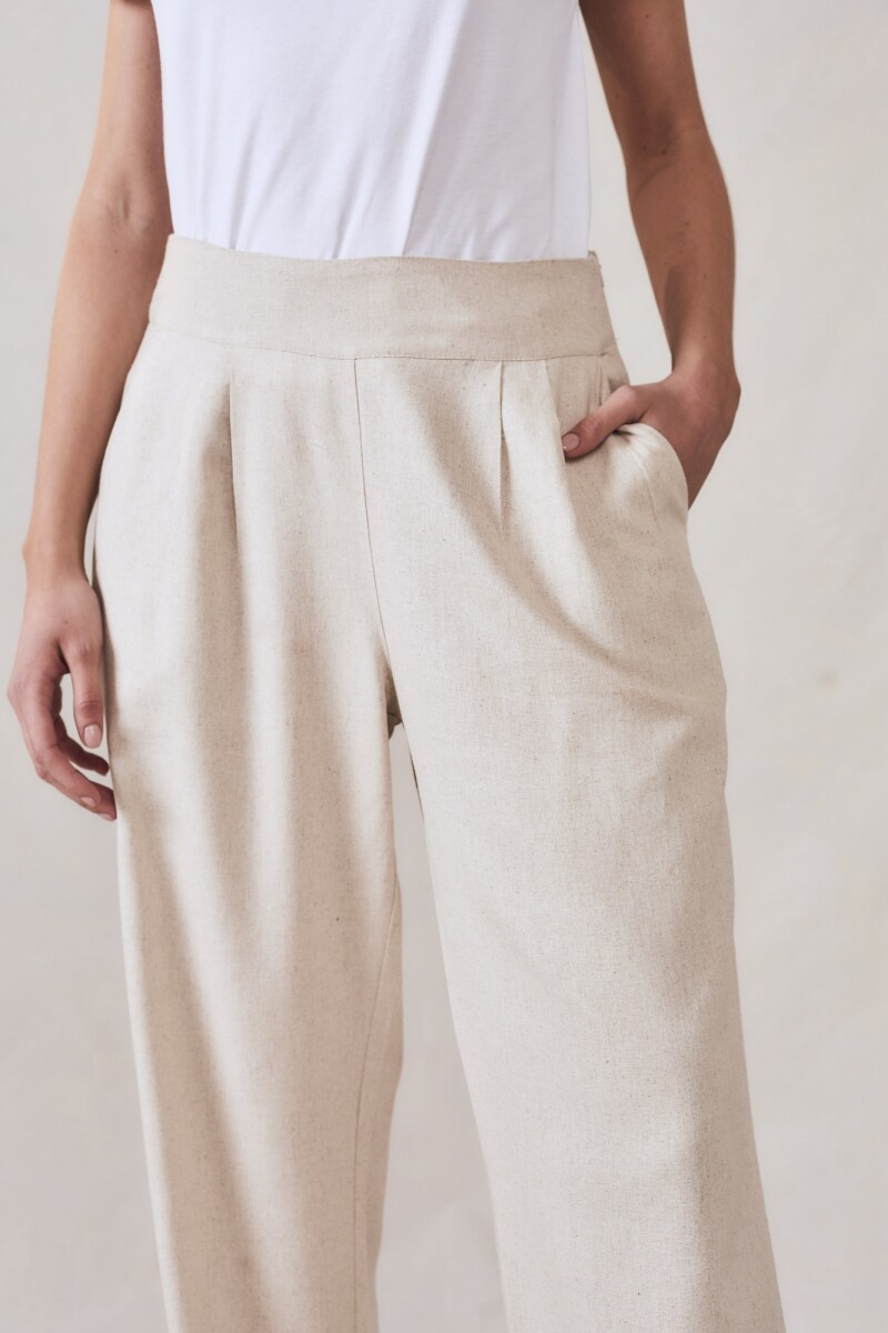 Pantalón Pinzado Lino Beige