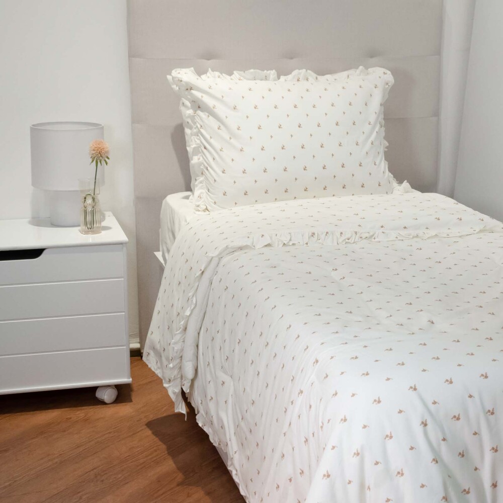 ACOLCHADO ALGODON NATURAL-BEIGE FLOR
