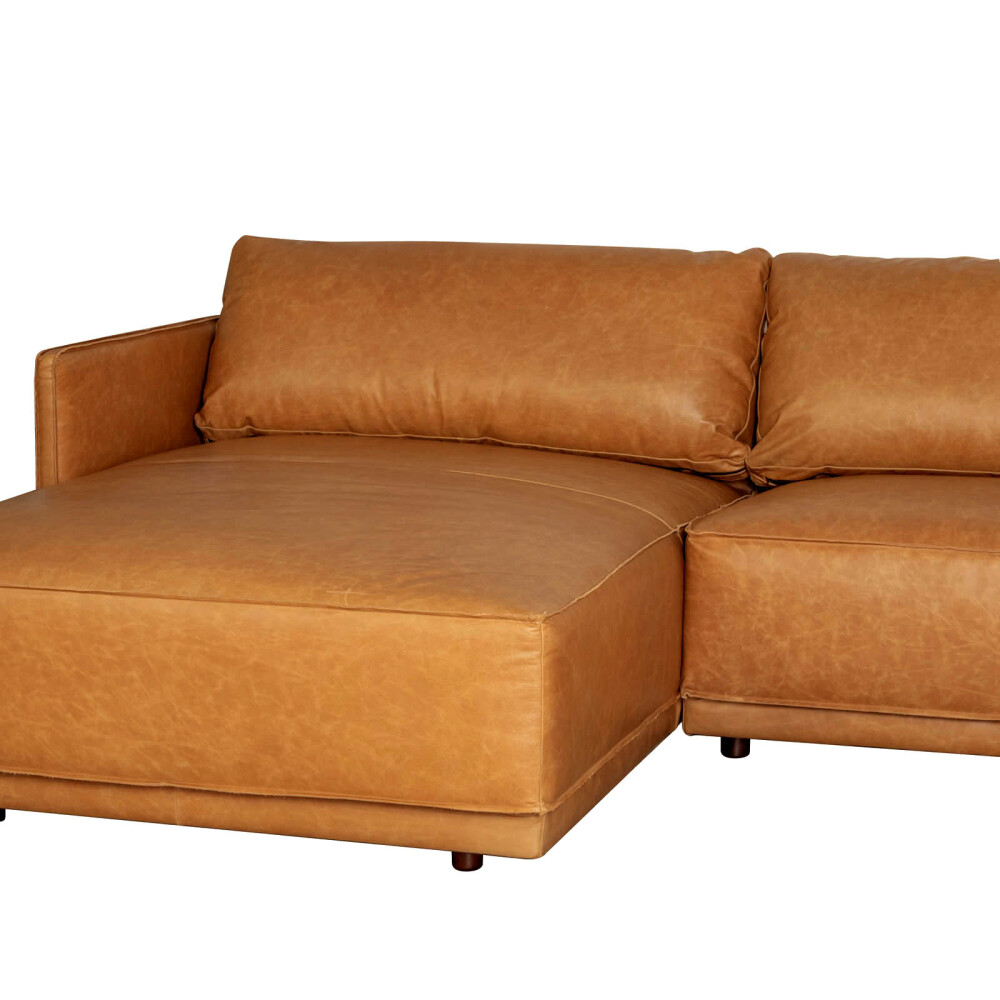 SILLÓN C/CHAISE IZQUIERDO 3 CUERPOS CUERO-100-NATURAL MARRON ROMEO TP3 CAMEL