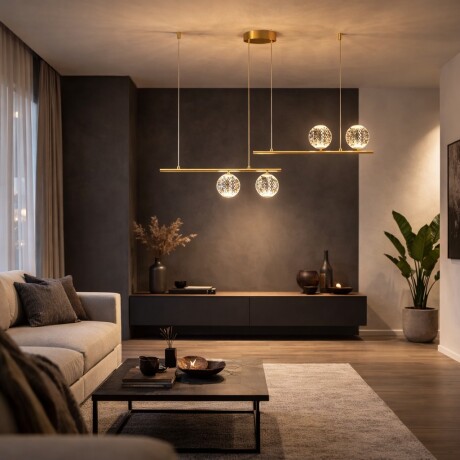 Colgante led lineal cuatro esferas dorado 28W Colgante led lineal cuatro esferas dorado 28W