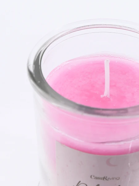 VELA FRASCO VIDRIO TAPA FRUTILLA FUCSIA