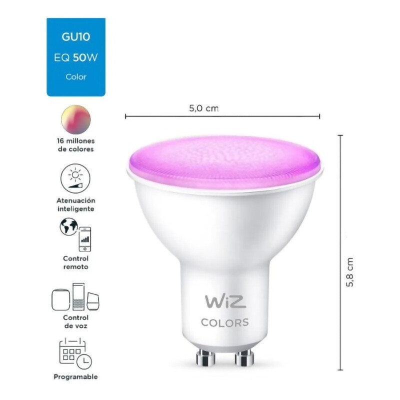 Lámpara Wiz WIFI Color GU10 LED 4.9W Lámpara Wiz WIFI Color GU10 LED 4.9W