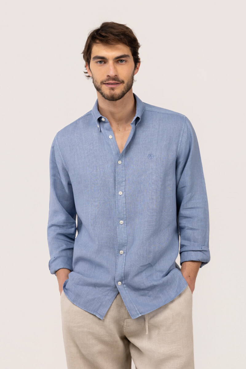 Camisa Lino Azul Medio