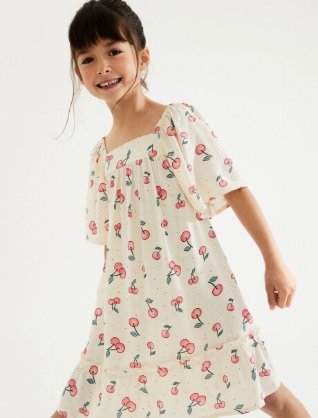 VESTIDO INFANTIL CON ESTAMPADO BEIGE