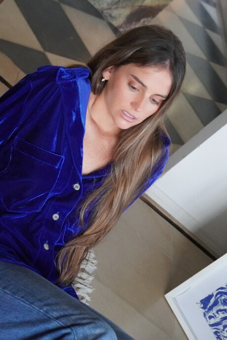 Velvet Shirt con Puño Azul Francia