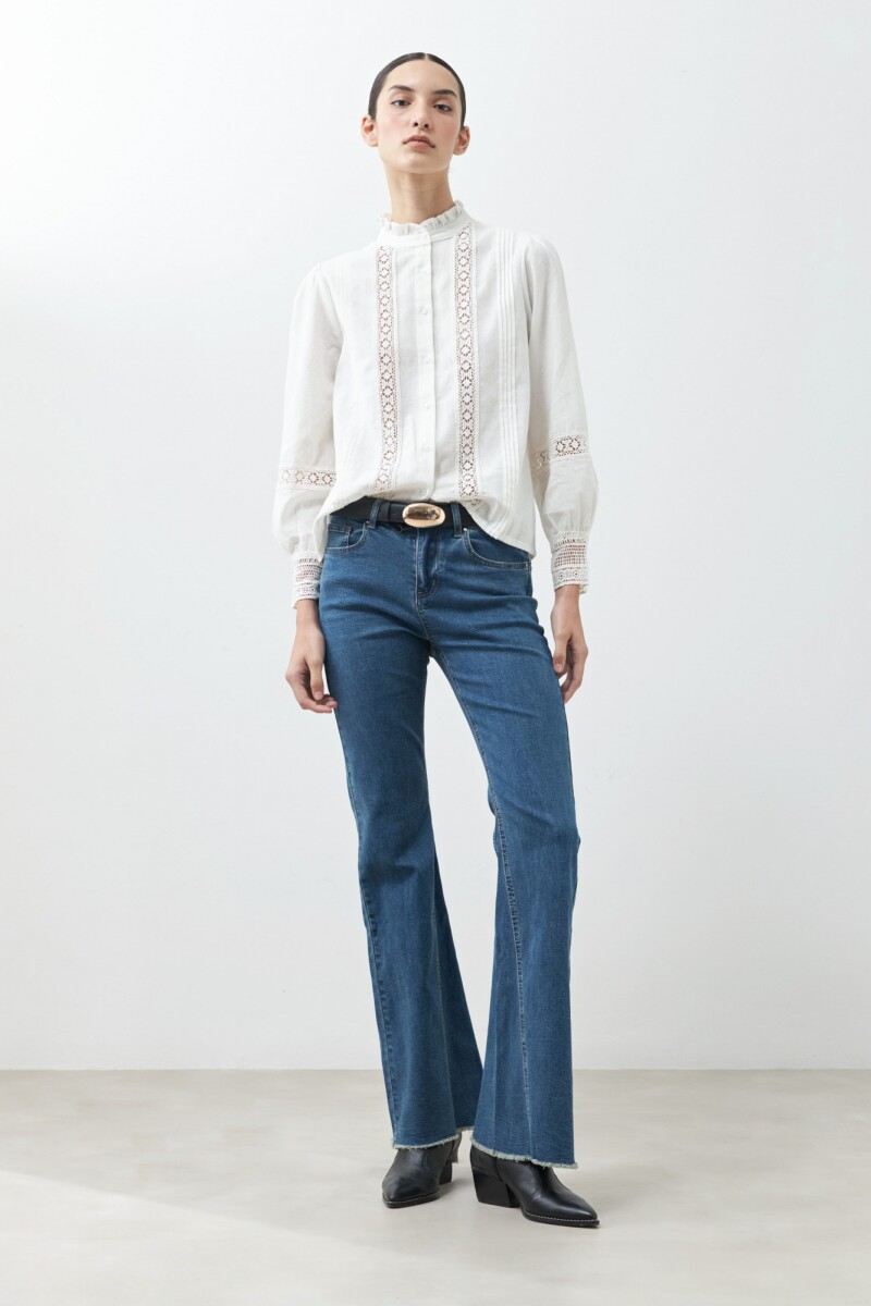 Camisa romántica con puntillas - blanco 