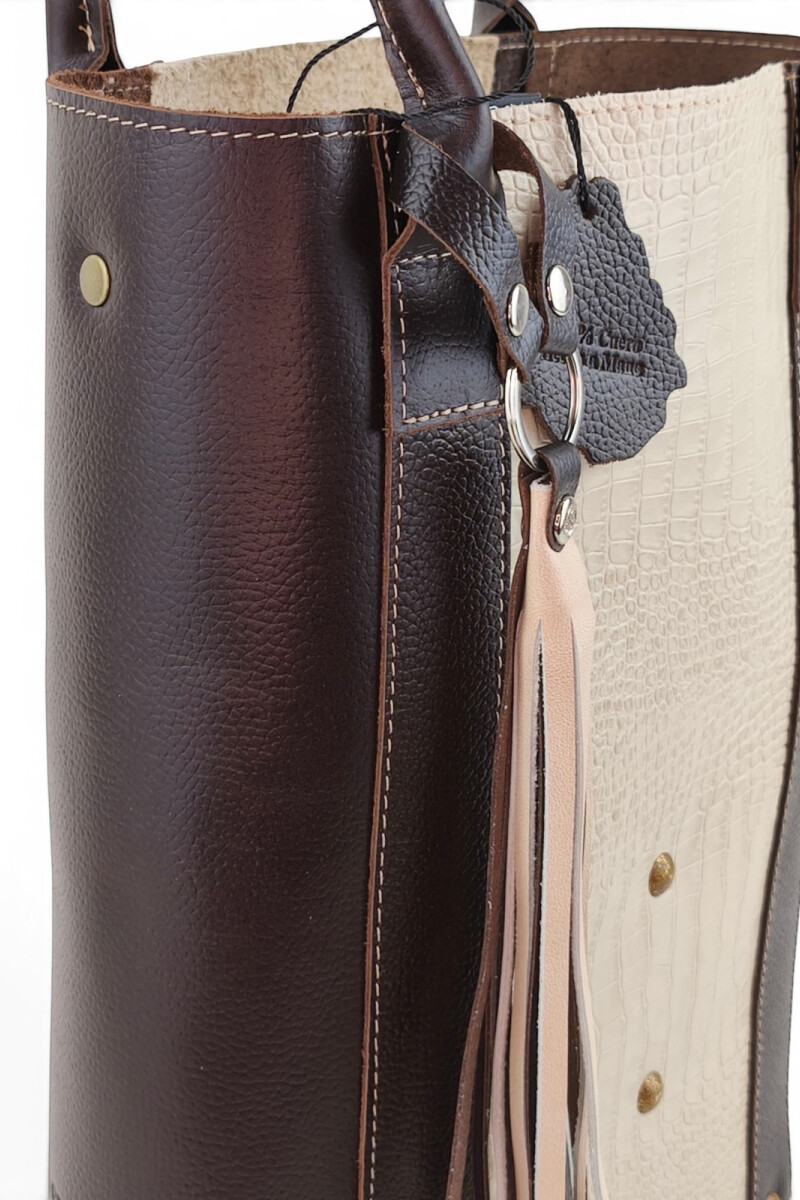 Matera de Cuero Combinado Grabado – Con Compartimento Interno Croco beige