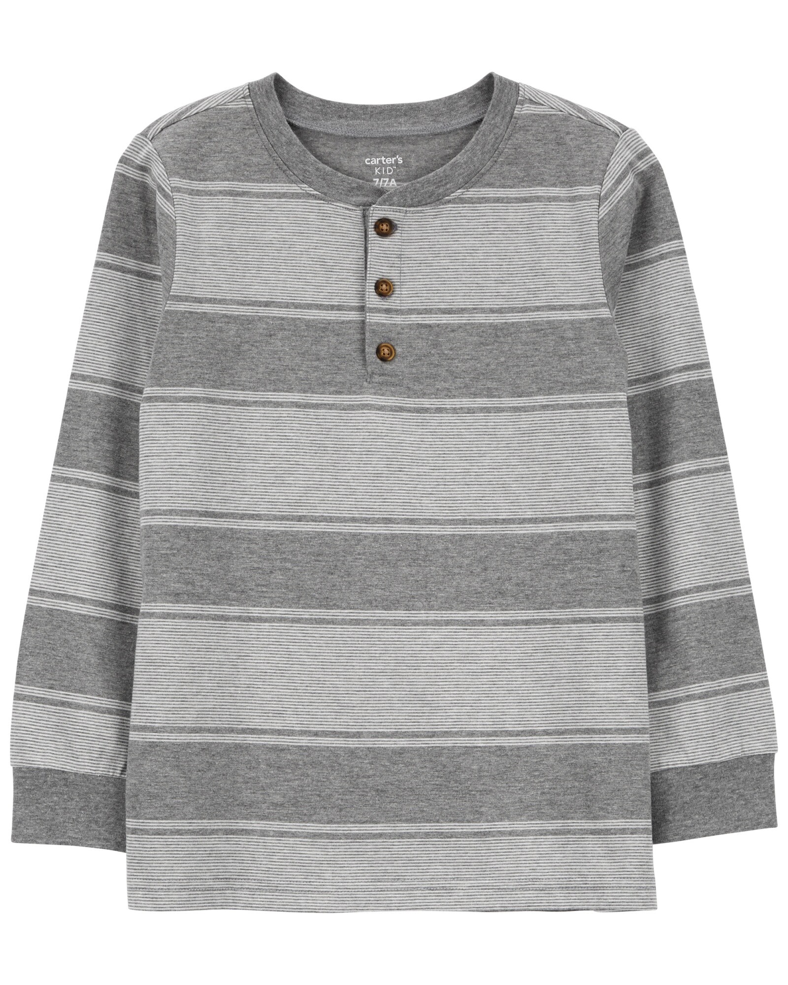 Remera henley de algodón, gris. Talles 6-8 Sin color