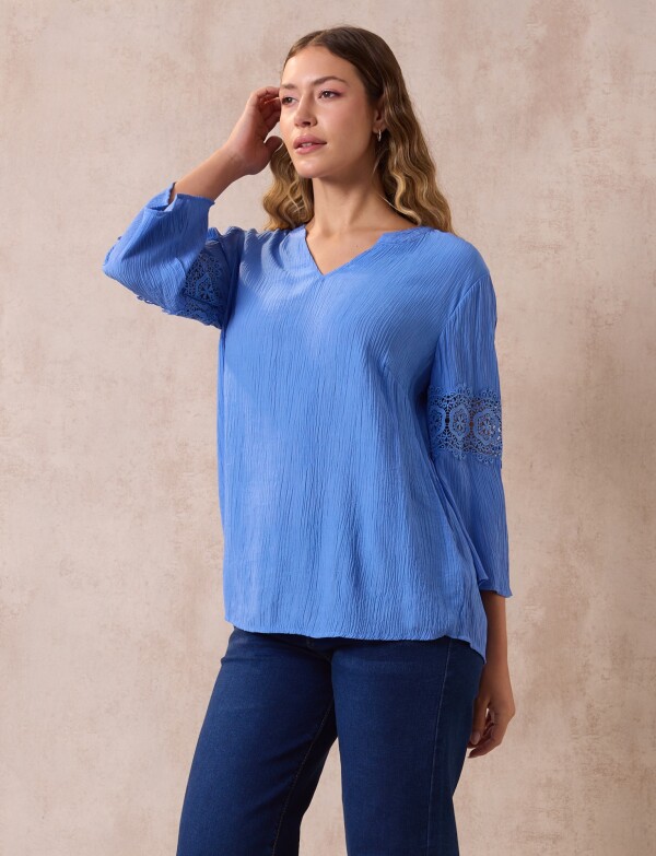 Blusa Manga Calada CELESTE OSCURO
