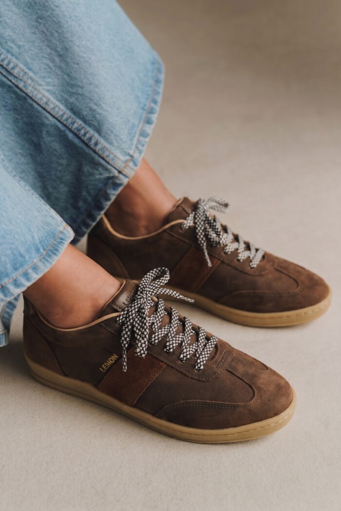 Zapatilla Cuero Combinada Chocolate