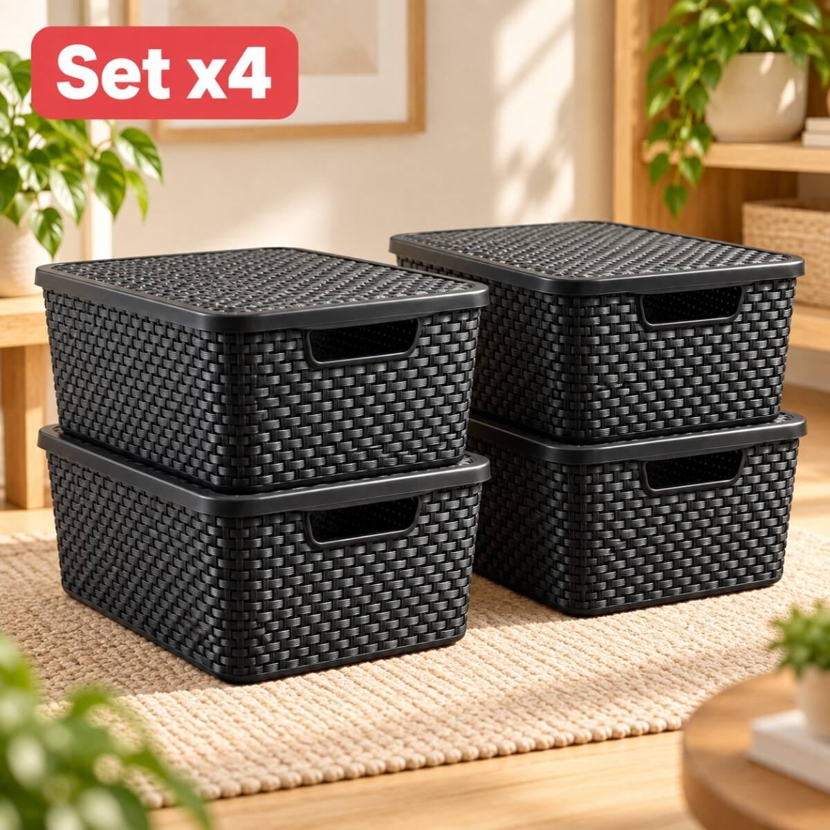 Set x4 caja ratán 20 lts - NEGRO 